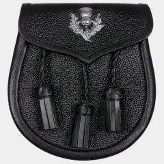 Black Leather Sporran With Thistle Emblem
