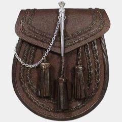 Brown Leather Braided Sporran - Thistle Pin Lock
