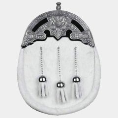 Full Dress Cream Calfskin Sporran With Ornate Thistle Design